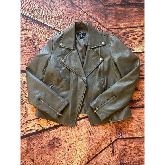 Forever 21‎ (Medium) Faux Leather Silver Biker Jacket - Picture 1 of 11